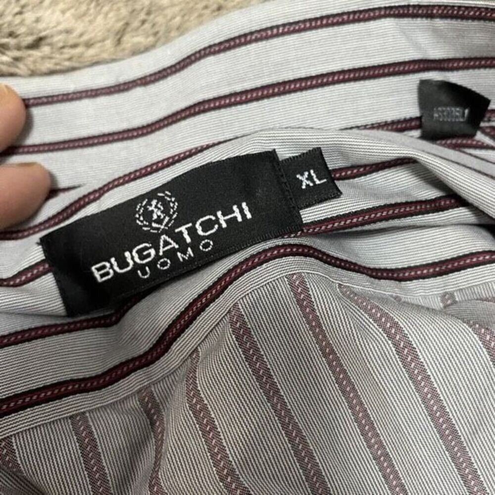 Bugatchi Gray And Red Striped Button-Front Shirt … - image 5